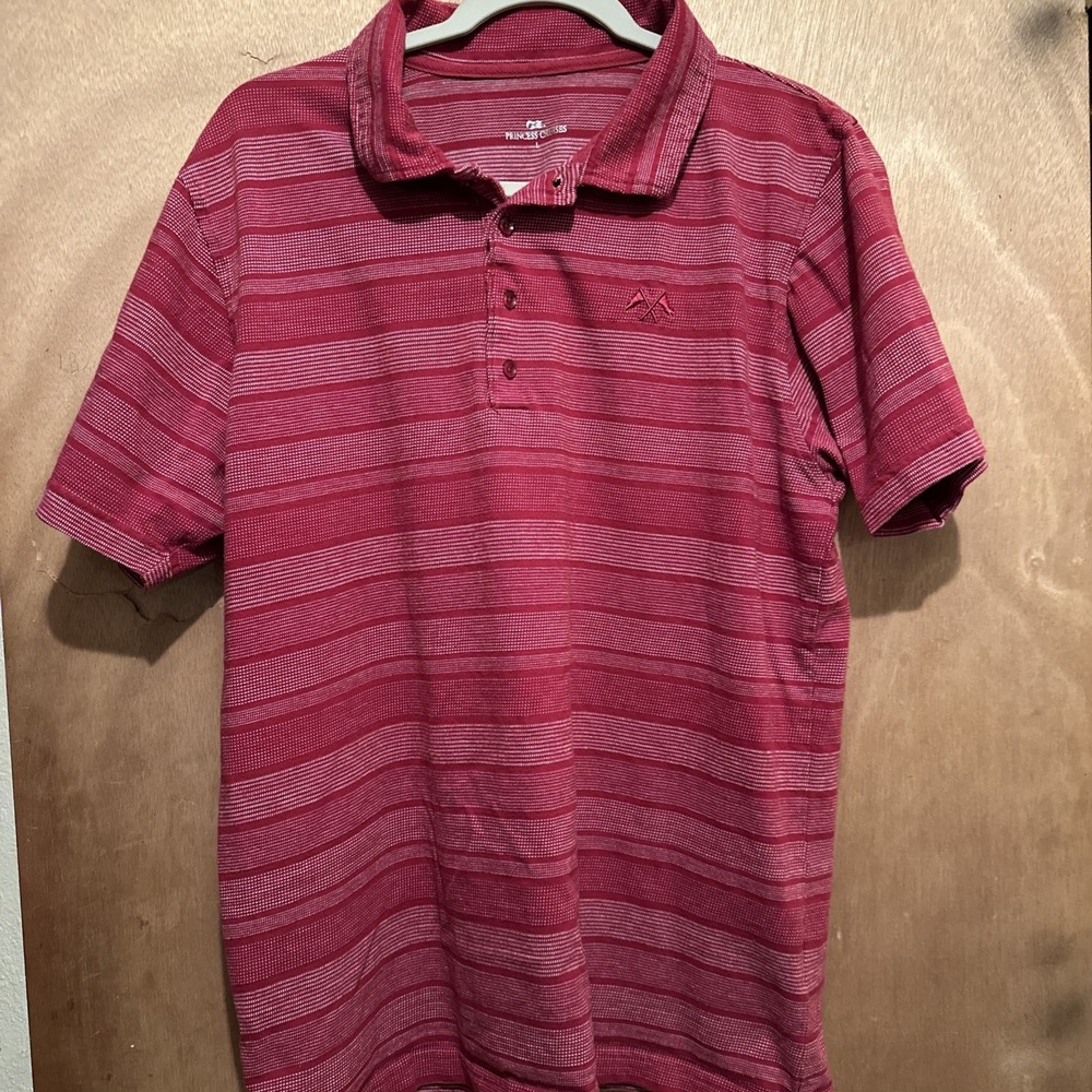Princess Cruises Polo Shirt Men's L Red Striped Embroidered Logo